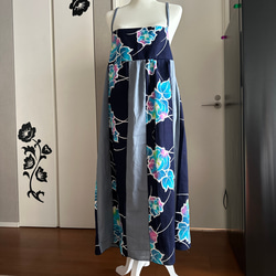 本染め　香蘭浴衣反物からの リメイクワンピース 和洋折衷 絞り浴衣 リメイク ワンピース ドレス 帯サッシュ