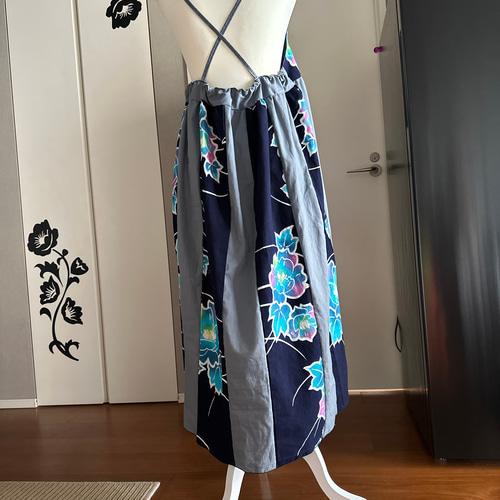 ラス1着物リメイク 藍染め浴衣からキャミソールワンピース 色