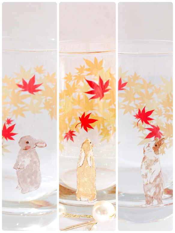 【特集掲載】うさぎさんと紅葉舞うグラス〜耐熱グラス対応〜 10枚目の画像