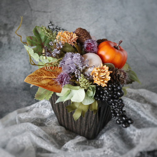 ハロウィンアレンジ 秋の模様替え ❁ アートフラワー バスケット