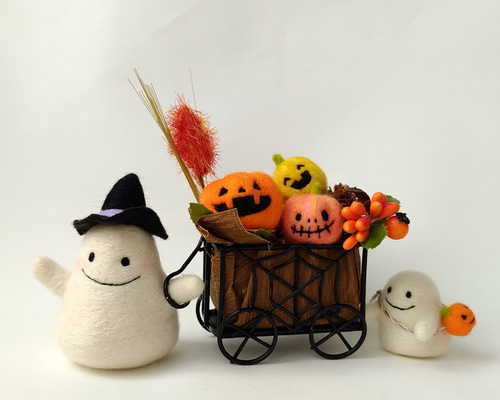 1点のみ!Halloween2025★羊毛フェルト 羊毛フェルト】オバケくまちゃんメイキング/Halloween/Jack O