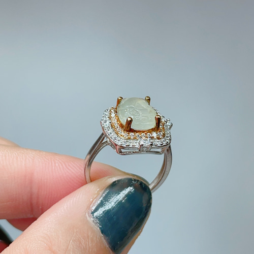 新入荷】本翡翠保証‼️天然翡翠リング 氷種貔貅 S925 鑑定書付 サイズ