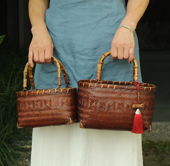 職人手作り 竹編みバッグ 小物入れ籠 レディー ハンドバッグ﻿ A かご  