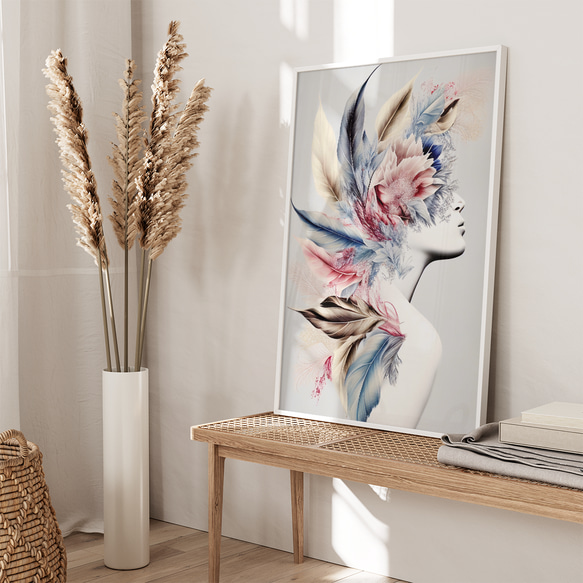 アートポスター 羽根とシルエット モダンアート 北欧風インテリア 抽象芸術 優美な装飾画 5223 2枚目の画像