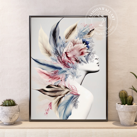 アートポスター 羽根とシルエット モダンアート 北欧風インテリア 抽象芸術 優美な装飾画 5223 1枚目の画像