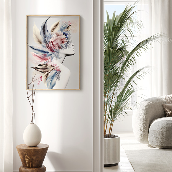 アートポスター 羽根とシルエット モダンアート 北欧風インテリア 抽象芸術 優美な装飾画 5223 3枚目の画像