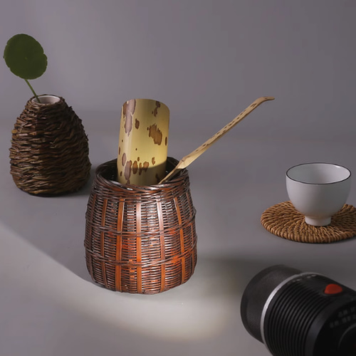 超美品 民芸職人手作り筆差し 自然竹の編み上げ 茶道具収納 便攜 竹編 木工、竹工芸