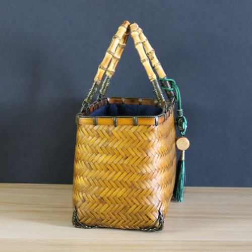 自然竹編み上げカゴバック 手作り藤バックバスケット ナチュラル買い物