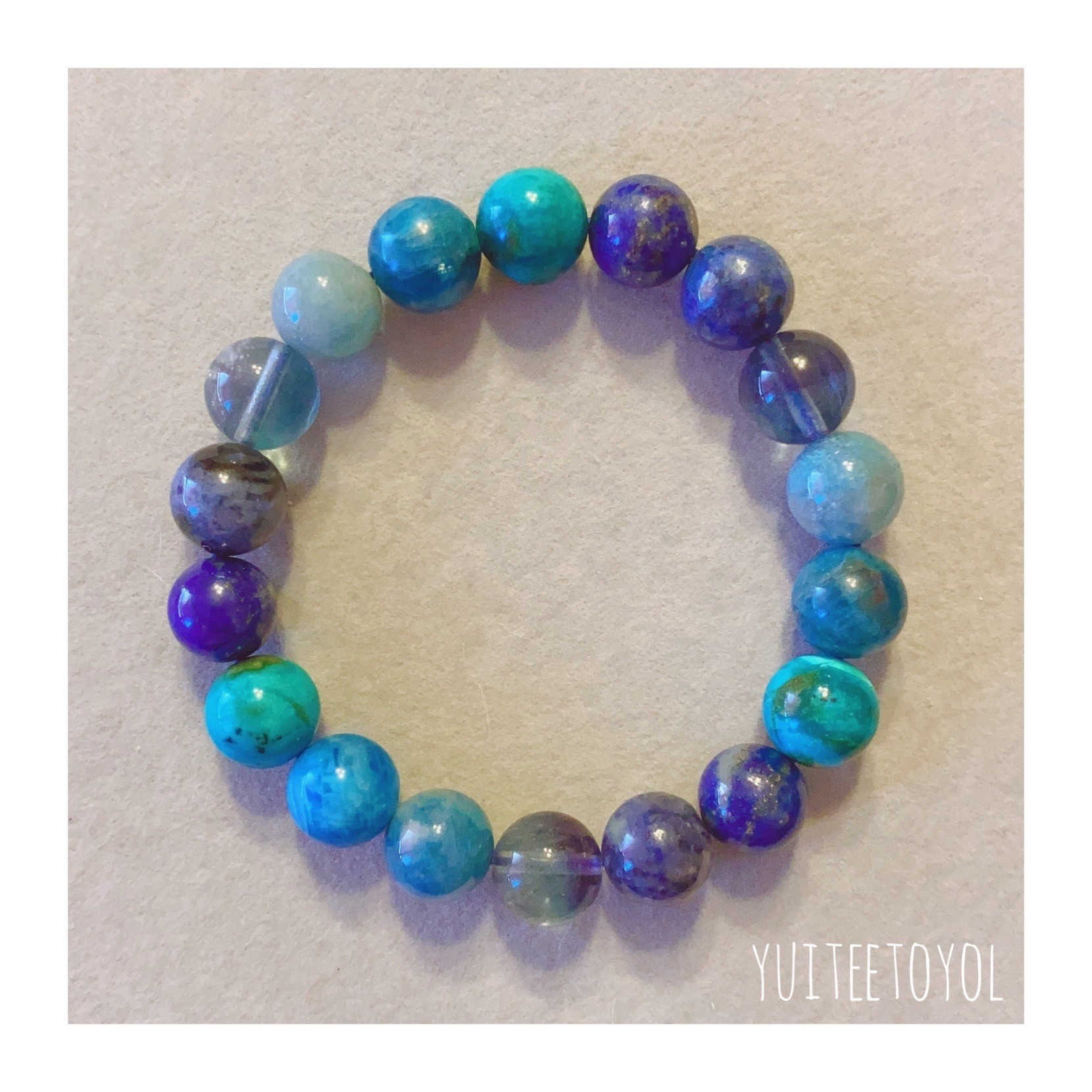 15.5cm【地球と共に生きる】9月12月誕生石・ラピスラズリ・トロレアイト・天然石・ヒーリングストーン・ブレスレット