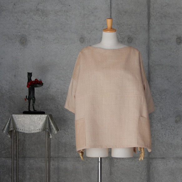 着物リメイク　絣柄　紬のチュニックブラウス/フリーサイズ 1枚目の画像