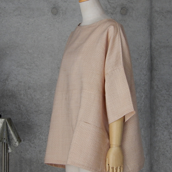 着物リメイク　絣柄　紬のチュニックブラウス/フリーサイズ 3枚目の画像