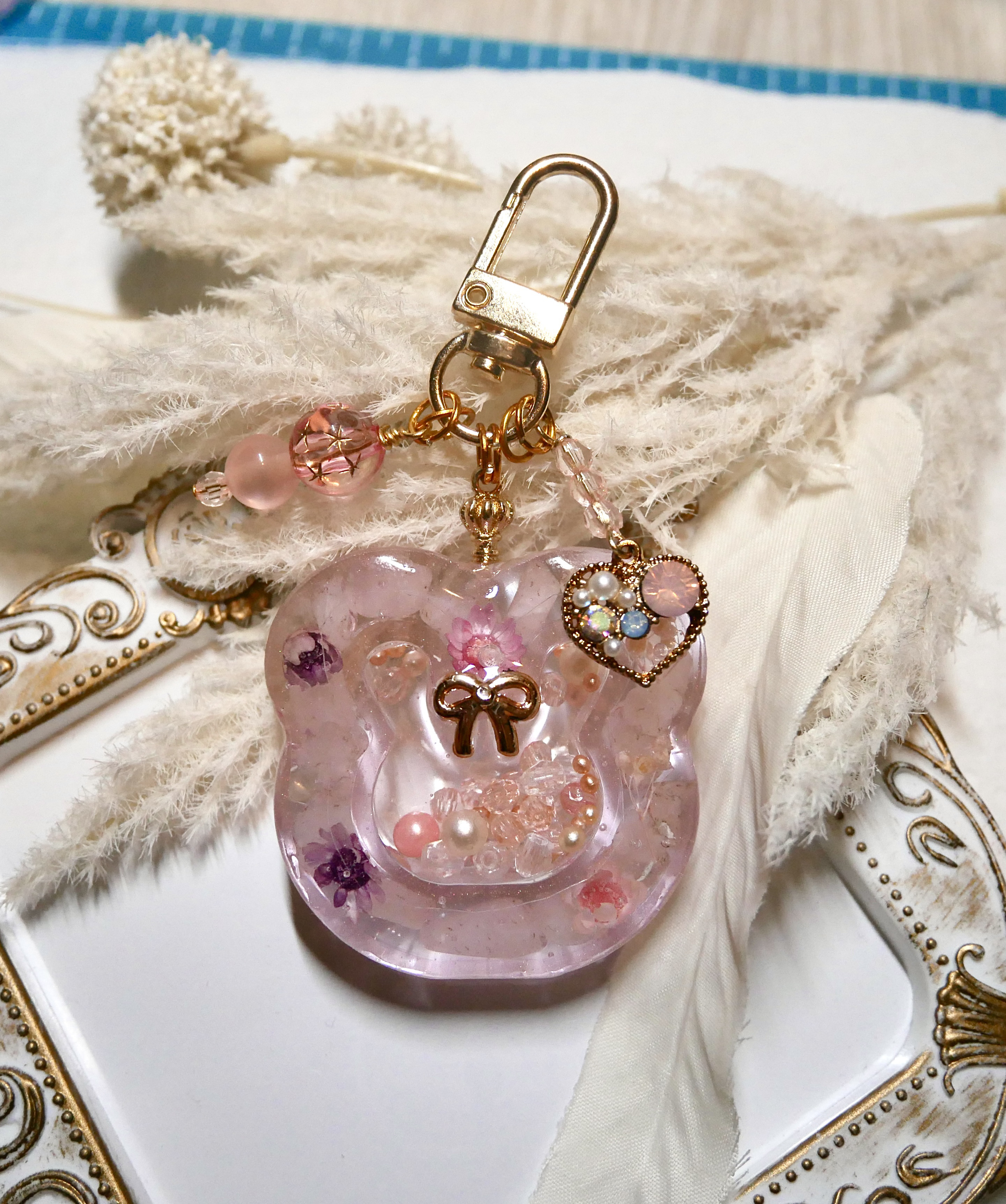 じゃらじゃら   キーホルダー ローズクォーツ×クラック水晶