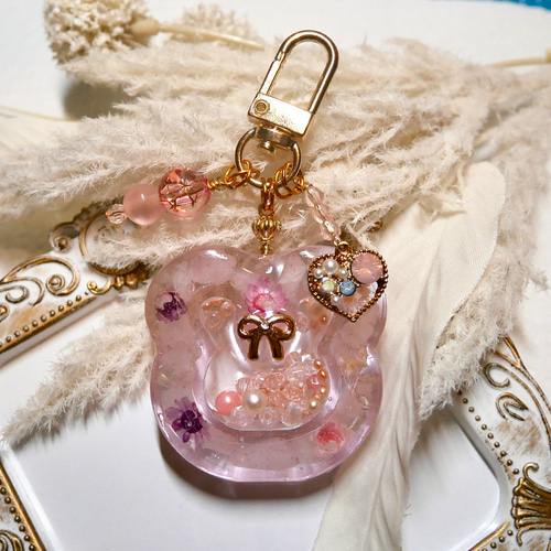 ローズクォーツさざれ石シェイカーキーホルダー♪ キーリング 真夜中の