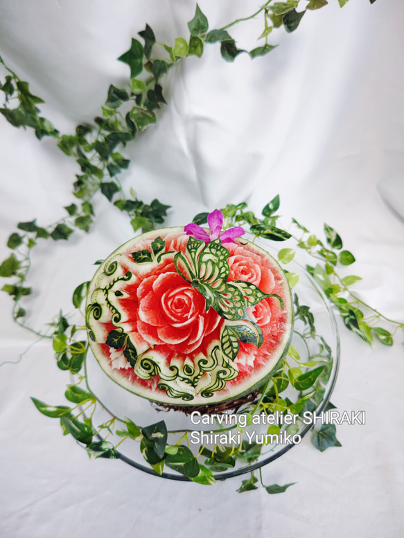 スイカ フルーツカービング 薔薇 プレゼント ギフト 彫刻作品 スイカ フルーツカービング 薔薇 プレゼント ギフト 彫刻作品