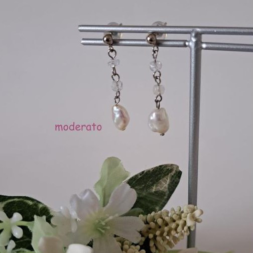 【ブルームーンストーン】淡水パールピアス　MPE604