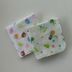 ダブルガーゼ クレヨン柄 ハンドメイド ハンドメイド 4重ガーゼハンカチ 2枚セット 子供用 くま柄マルチ