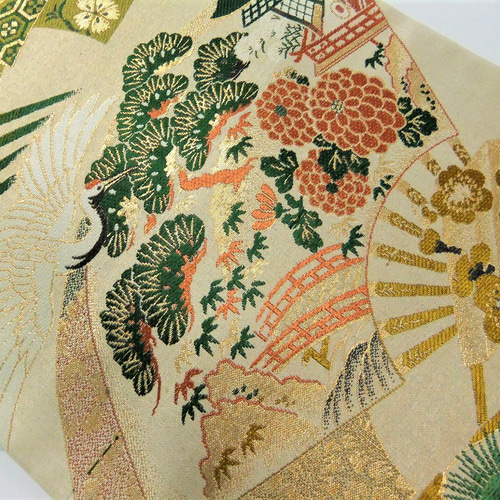 大特価 16)1701】196cm/扇面御所車・松竹梅文様/テーブルランナー 絵画