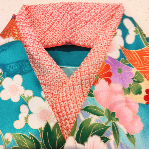 子供】正絹半衿・新品絞り半衿・コーラルピンク シルク 七五三