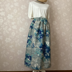 コットンリネンフレアースカート　ブルー 6枚目の画像