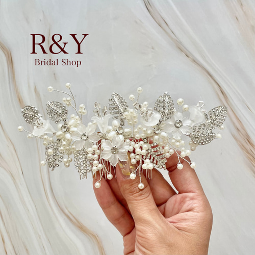 H-46】ブライダル ヘッドドレス ウェディング ヘアアクセサリー