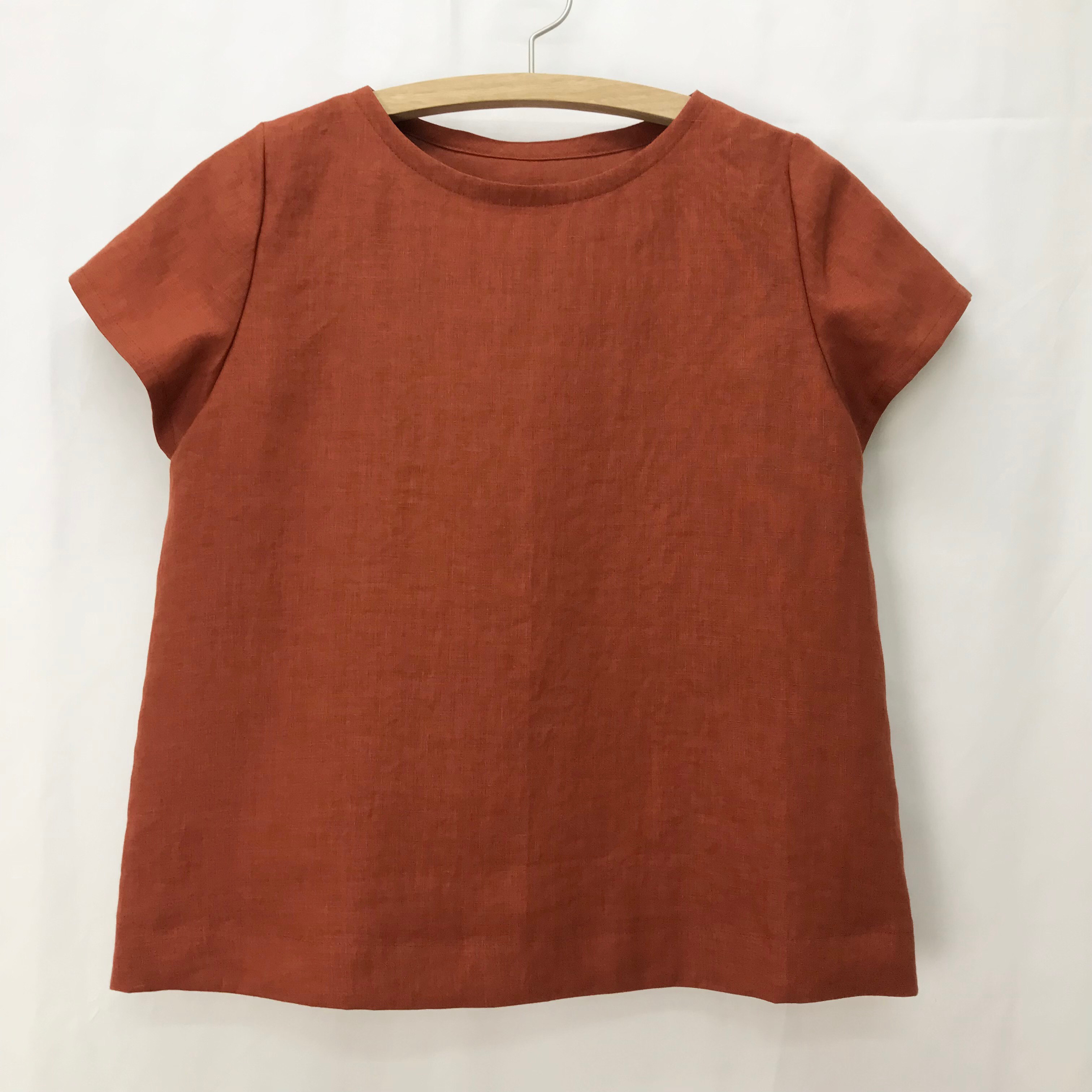 リネン  短丈　半袖　ブラウス　【134番色】