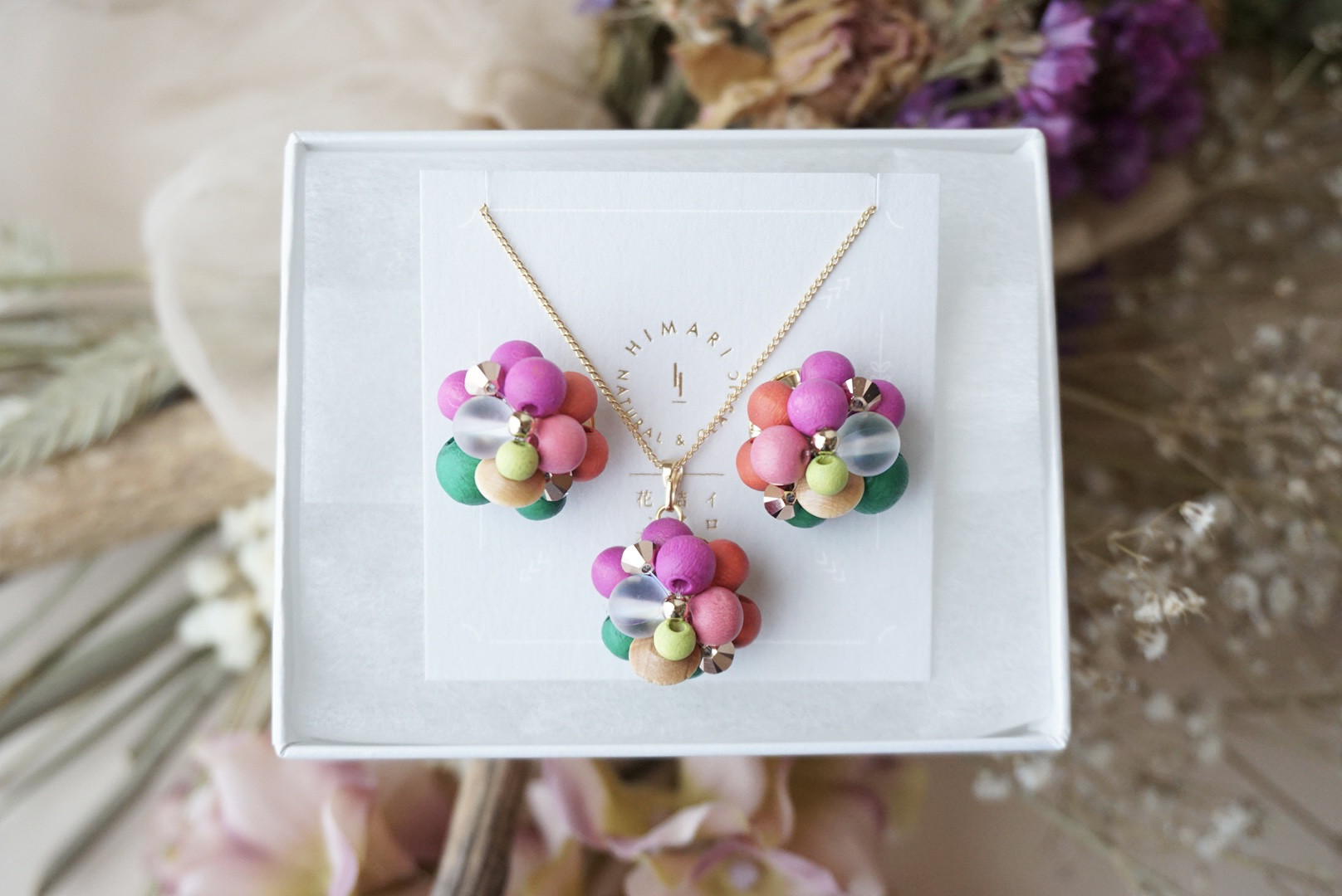 数量限定◎Creema限定◎秋の福袋◎キノヌクモリピアス/ネックレスセット◎こっくり秋色/受注生産