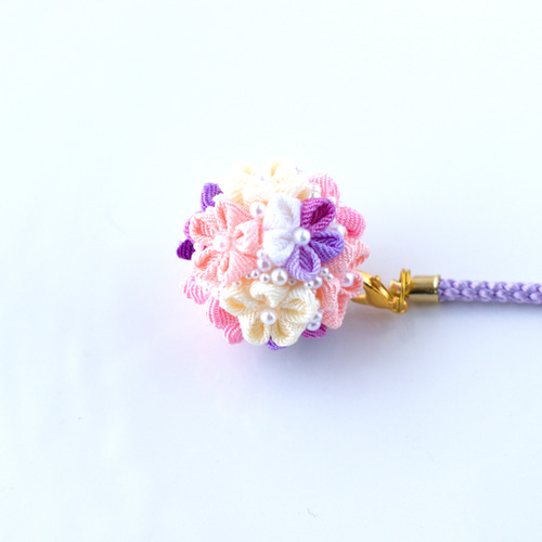 ❁つまみ細工芝桜A根付けストラップ❁帯飾り袴飾りキーアクセサリー