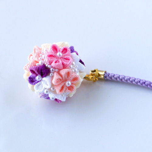 ❁つまみ細工芝桜A根付けストラップ❁帯飾り袴飾りキーアクセサリー
