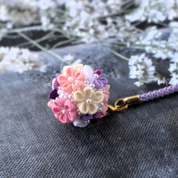 ❁つまみ細工芝桜A根付けストラップ❁帯飾り袴飾りキーアクセサリー
