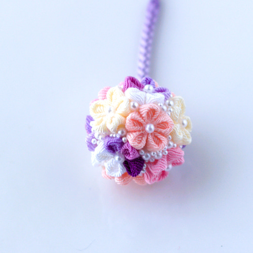 ❁つまみ細工芝桜A根付けストラップ❁帯飾り袴飾りキーアクセサリー