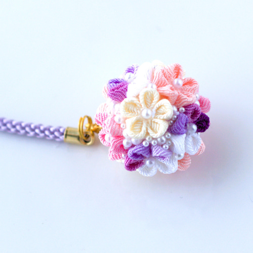 ❁つまみ細工芝桜A根付けストラップ❁帯飾り袴飾りキーアクセサリー
