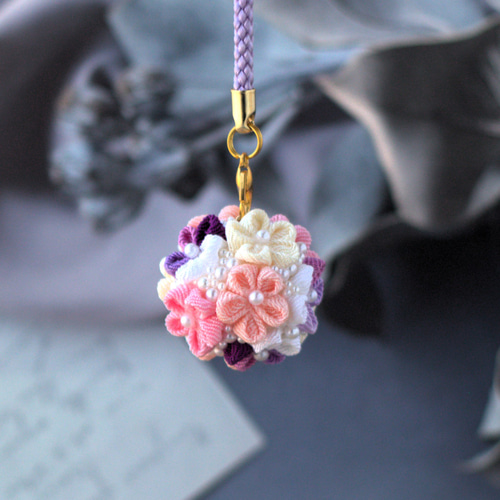 ❁つまみ細工芝桜A根付けストラップ❁帯飾り袴飾りキーアクセサリー