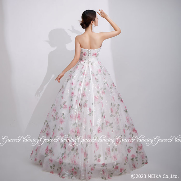 カラードレス ウェディングドレス 結婚式 花嫁 前撮り演奏会 白 ピンク 花柄 リボン 9号 11号　cd32152ow 5枚目の画像