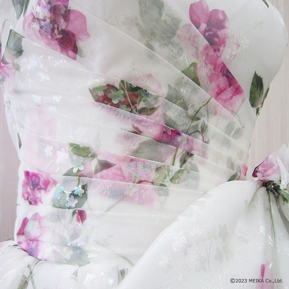 カラードレス ウェディングドレス 結婚式 花嫁 前撮り演奏会 白 ピンク 花柄 リボン 9号 11号　cd32152ow 10枚目の画像