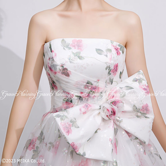 カラードレス ウェディングドレス 結婚式 花嫁 前撮り演奏会 白 ピンク 花柄 リボン 9号 11号　cd32152ow 4枚目の画像