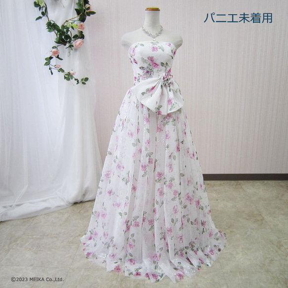 カラードレス ウェディングドレス 結婚式 花嫁 前撮り演奏会 白 ピンク 花柄 リボン 9号 11号　cd32152ow 16枚目の画像