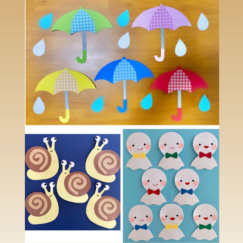 梅雨☆てるてる坊主ちゃん&カタツムリ かたつむり てるてる坊主 梅雨 保育園 幼稚園 高齢者施設 壁面 その他