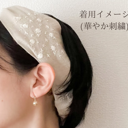 ほんのり甘いレース柄＊ホワイトドロップ＊刺繍ヘアターバン(ヘアバンド)/ハーフリネン 6枚目の画像