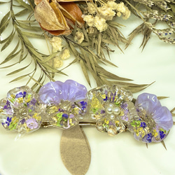 お花バレッタ　ヘアアクセサリー　スミレ　一点もの 4枚目の画像
