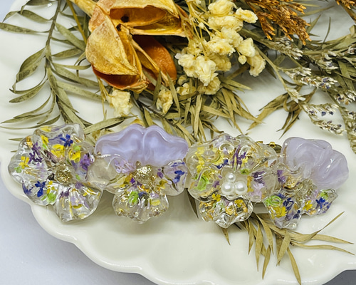 お花バレッタ ヘアアクセサリー スミレ 一点もの バレッタ Rana 