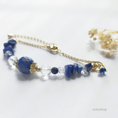 ラピスラズリ×水晶 15mm ブレスレット 天然石 9月】ラピスラズリ・水晶の天然石ブレスレット/September さざれ