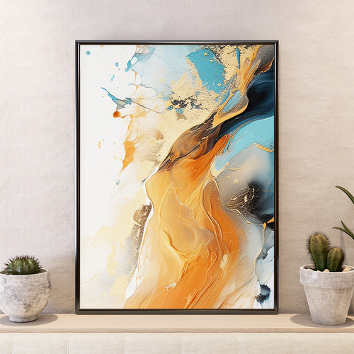 アートポスター 抽象画 マーブルアート ターコイズブルー ゴールド