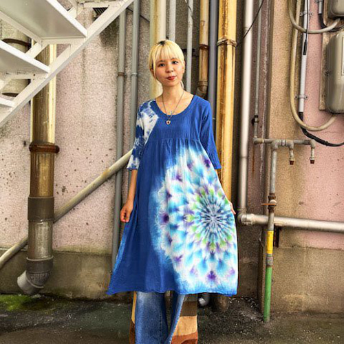 タイダイ染め ロングワンピース ブルービューティ 美しい大