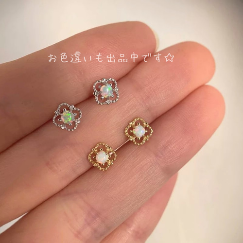 Silver:White opal oriental earring お花とオパールの一粒