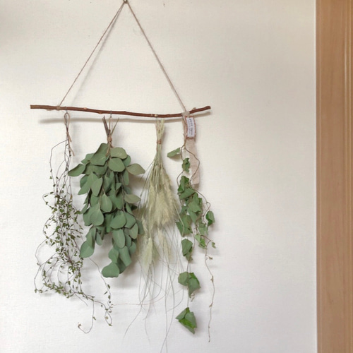 グリーンホワイトドライフラワーガーランド ドライフラワー ガーランドスワッグ ---ホワイト×グリーン