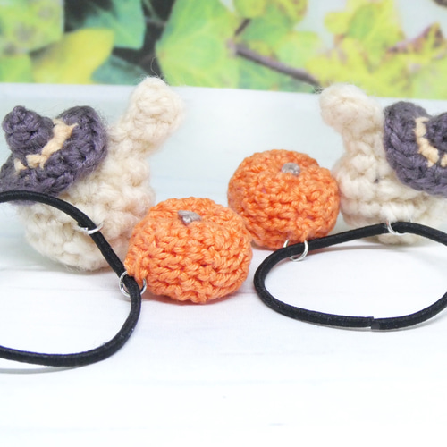 ゴム交換可能〉ハロウィンくまとカボチャ、ハロウィンうさちゃんと