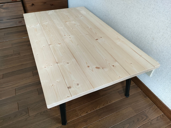 90×54×32 アンティーク折り畳みローテーブル《カラー選択》無垢材　スチール脚 2枚目の画像