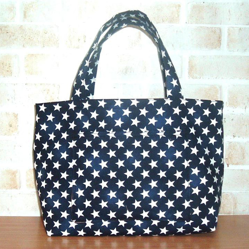 半額セール1000円→500円】星柄のトートバッグ しっかり自立 紺色 
