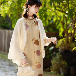 卡其色 筒子領印花復古少女旗袍 新中式國風春節改良洋裝連身裙 第3張的照片