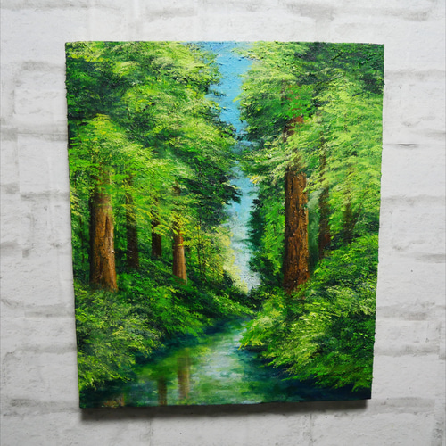 油絵 油彩 油彩画 絵 絵画 【新緑と川】F8号 絵画 HR 通販